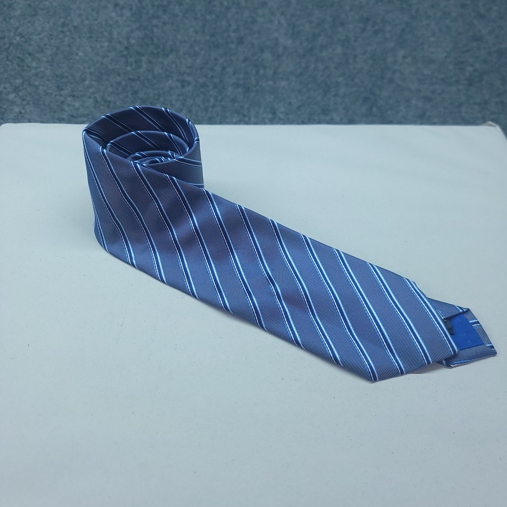 Vintage Hugo Boss Blue Striped Italian Silk Blend Necktie Slim Made in Italy